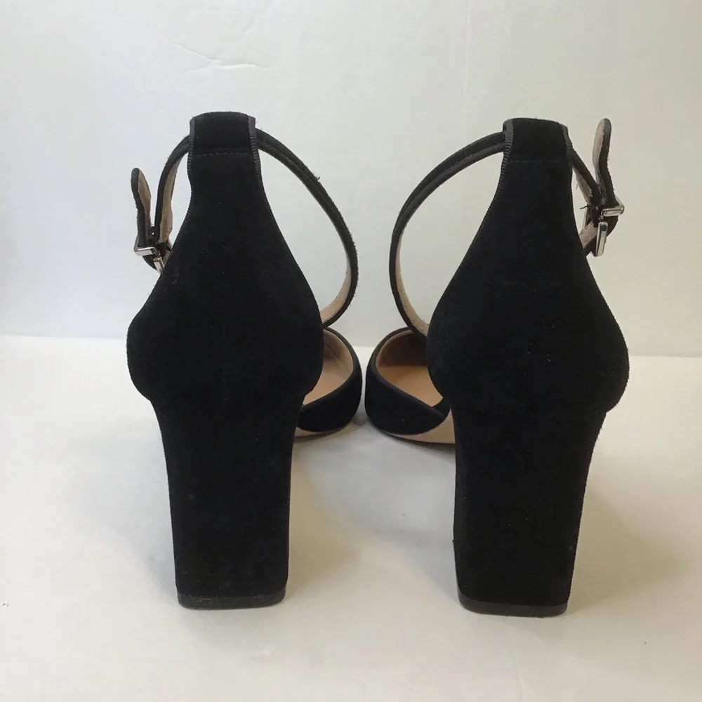 ANTONIO MELANI Women's Black Suede Ankle Strap Chunky Heels 10
